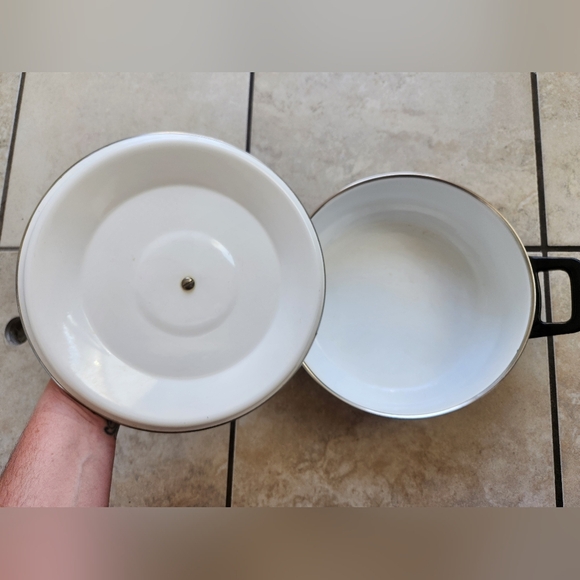 Vintage Japy Enamel Pot/Pan With Lid Flroal MCM Print - Picture 3 of 5